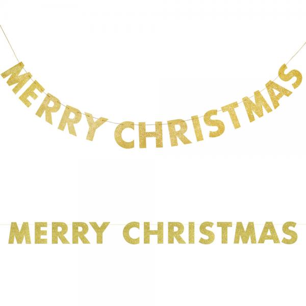 Merry Christmas Banderoll Glitter Guld