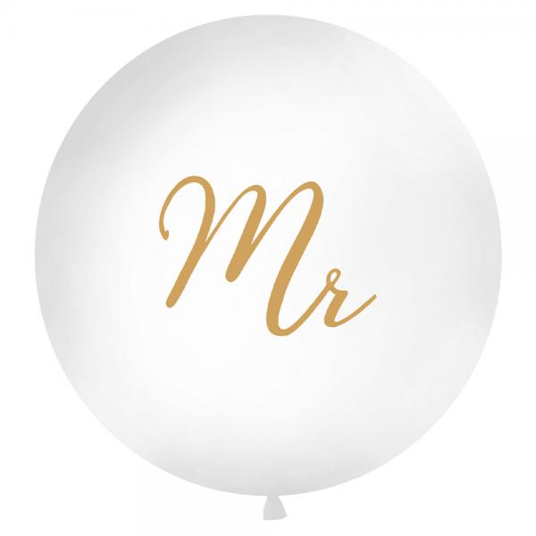 Mr Gigantisk Latexballong Vit och Guld