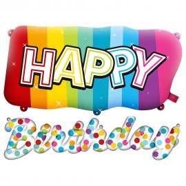 Folieballonger Happy Birthday Regnbåge