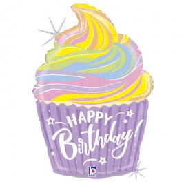 Happy Birthday Cupcake Ballong Holografisk