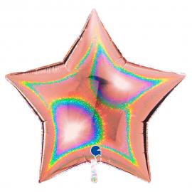 Stor Holografisk Folieballong Stjärna Roséguld