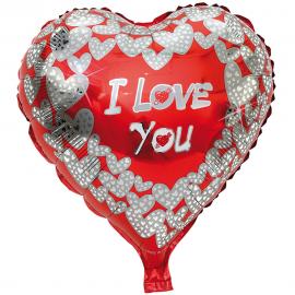 Folieballong Hjärta I Love You Holo
