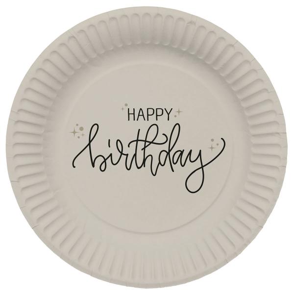 Papperstallrikar Happy Birthday Krmvit/Svart 8-pack