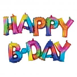 Regnbågsfärgad Happy B-day Folieballong