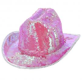 Cowboyhatt Paljetter Iriserande Rosa