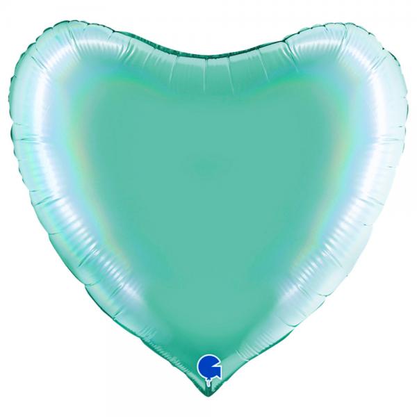 Stor Hjrtballong Holografisk Platinum Tiffany