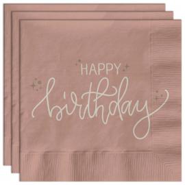 Pappersservetter Happy Birthday Krämrosa 20-pack