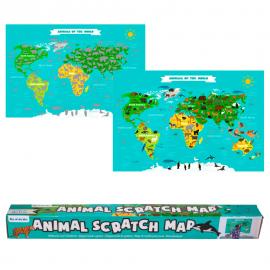 Skrapbar Världskarta med Djur