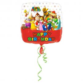 Fyrkantig Super Mario Happy Birthday Folieballong