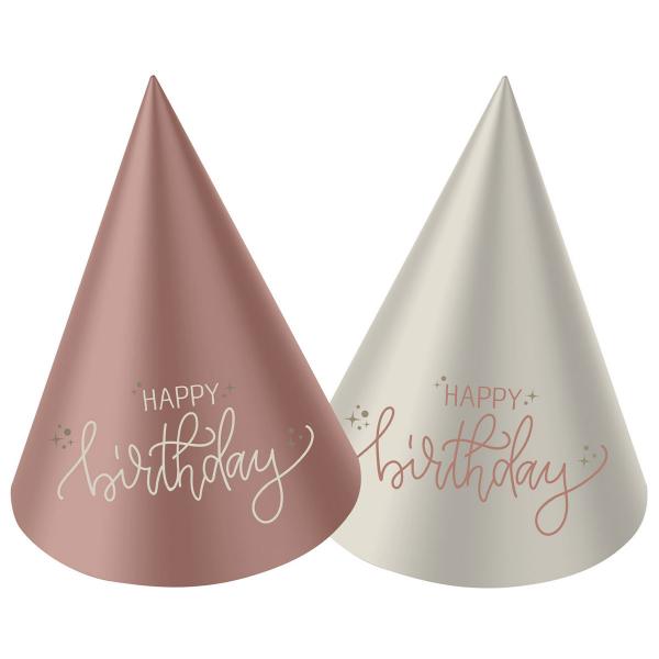 Partyhattar Happy Birthday Krmrosa/Krmvit 6-pack