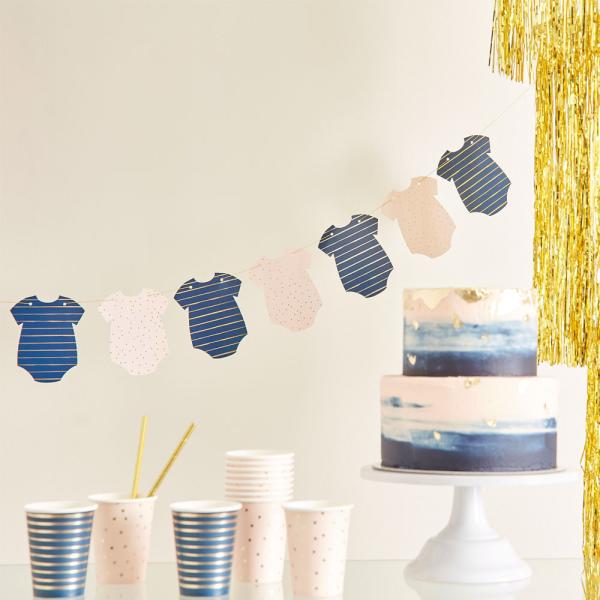 Baby Shower Girlang Pastell Ljusrosa & Marinblå