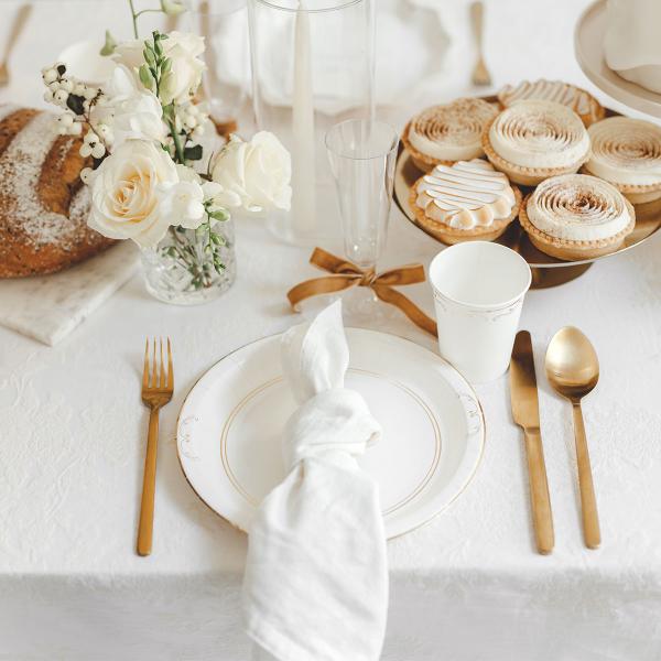 Papperstallrikar Ornament Guld/Vit 23 cm 6-pack