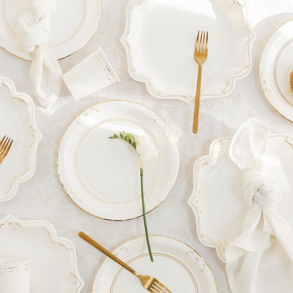 Papperstallrikar Ornament Guld/Vit 23 cm 6-pack