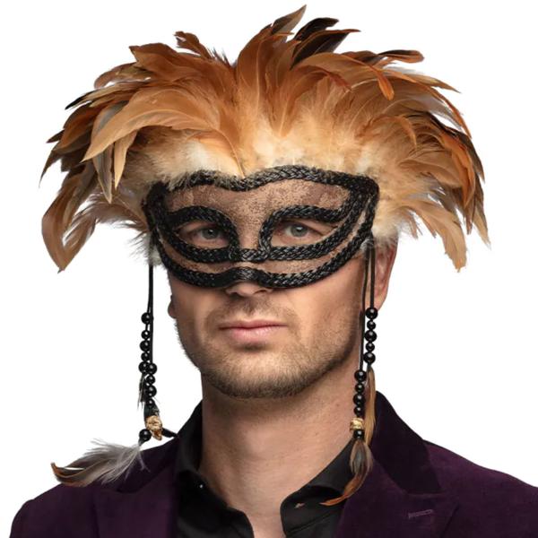 Voodoo Halfmask med Fjädrar