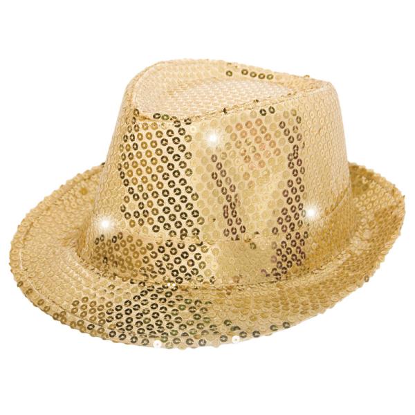 Trilby Hatt Guldpaljetter med LED