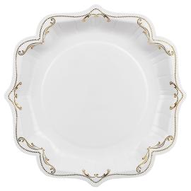 Papperstallrikar Ornament Guld/Vit 26 cm 6-pack