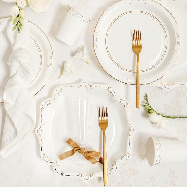 Papperstallrikar Ornament Guld/Vit 26 cm 6-pack