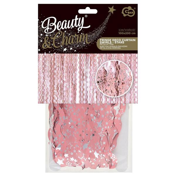 Rosa Dörrdraperi Swirls med Stjärnor