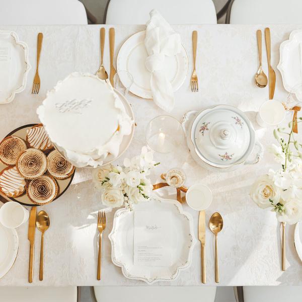 Papperstallrikar Ornament Guld/Vit 26 cm 6-pack