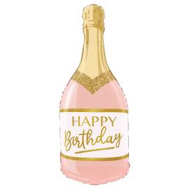 Folieballong Champagneflaska Happy Birthday