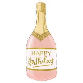 Folieballong Champagneflaska Happy Birthday