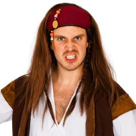 Piratperuk med Bandana Brun/R&ouml;d