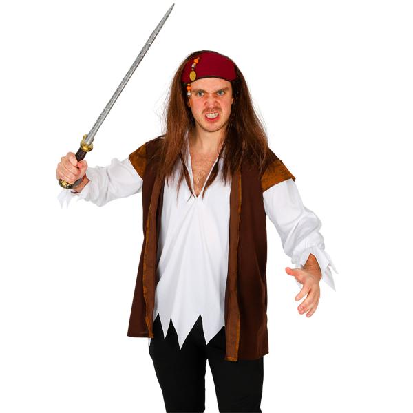 Piratperuk med Bandana Brun/Röd