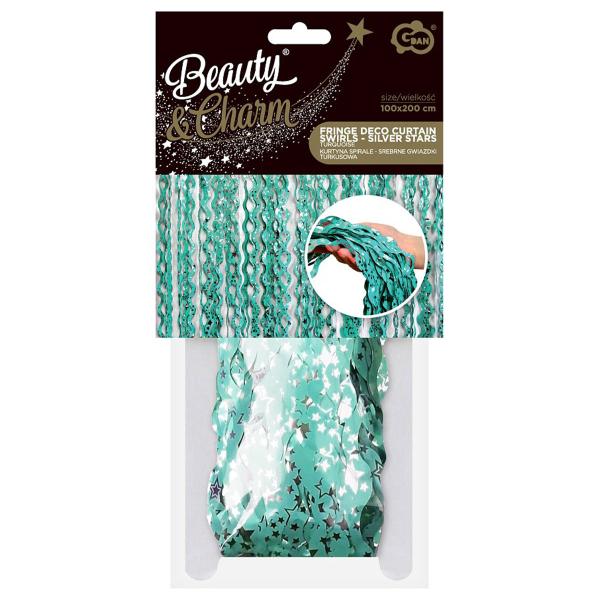 Turkos Dörrdraperi Swirls med Stjärnor