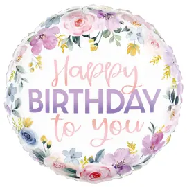 Happy Birthday Rund Blommig Folieballong