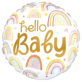 Hello Baby Regnbågar Rund Folieballong
