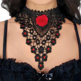 Broderad Choker med R&ouml;d Ros