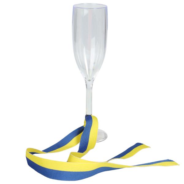 Transparent Champagneglas med Blågult Band 21 cm