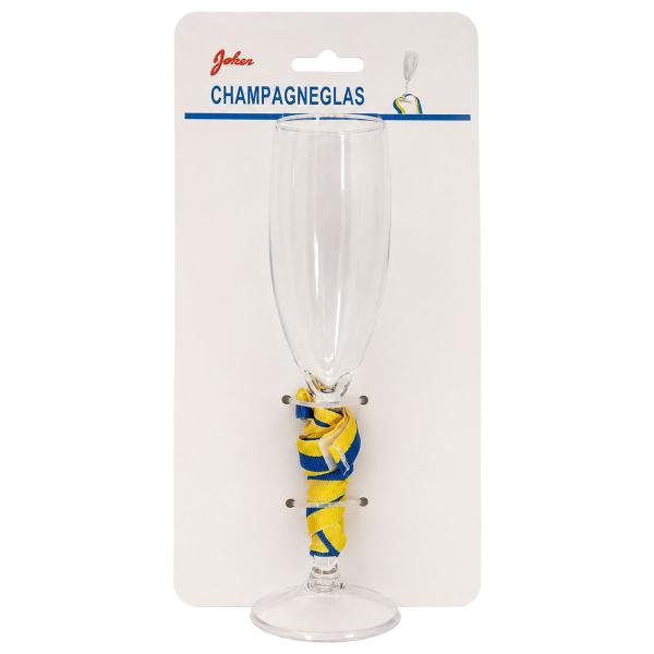 Transparent Champagneglas med Blågult Band 21 cm