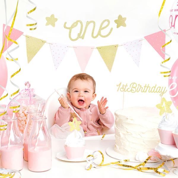 1st Birthday Tårtdekoration Guld