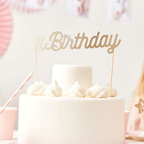 1st Birthday Tårtdekoration Guld
