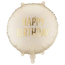 Rund Folieballong Happy Birthday Creme 35 cm