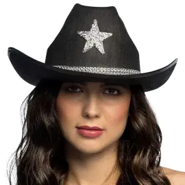 Cowboyhatt med Stj&auml;rna Svart