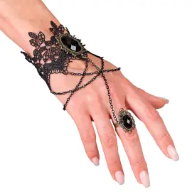 Spetsarmband med Ring Svart