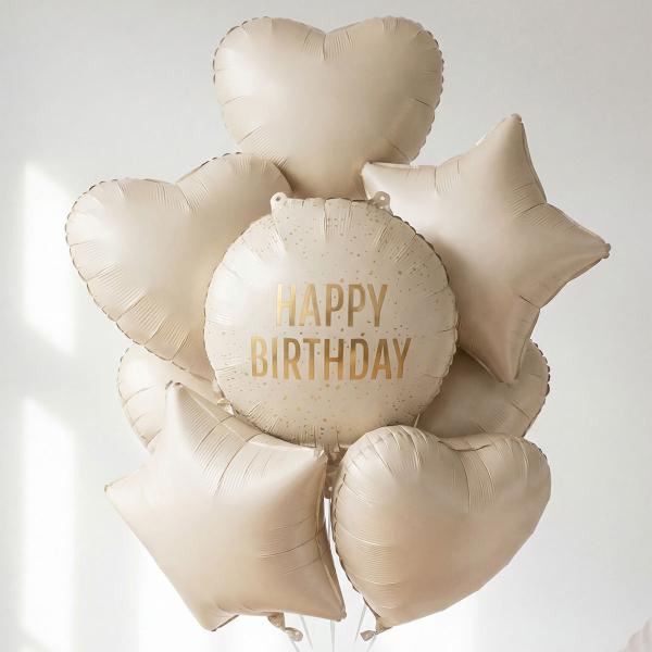 Rund Folieballong Happy Birthday Creme 35 cm