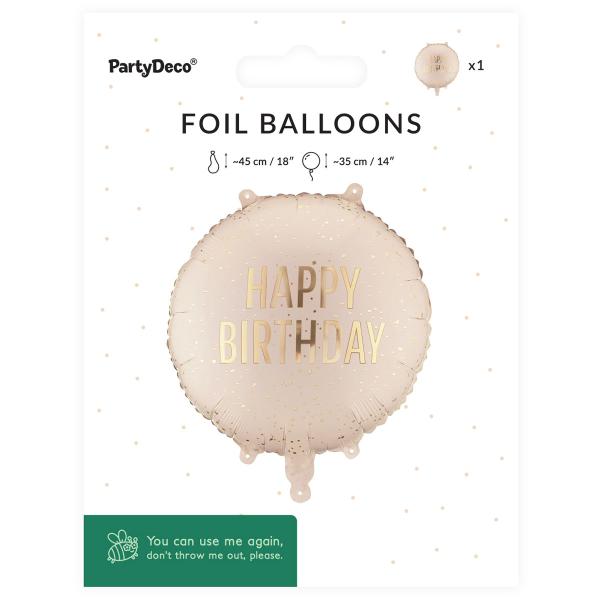 Rund Folieballong Happy Birthday Creme 35 cm