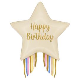 Happy Birthday Folieballong Stj&auml;rna med Fransar