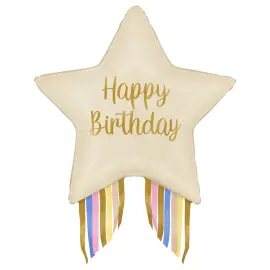 Happy Birthday Folieballong Stj&auml;rna med Fransar