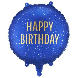Rund Folieballong Happy Birthday Marinbl&aring; 35 cm