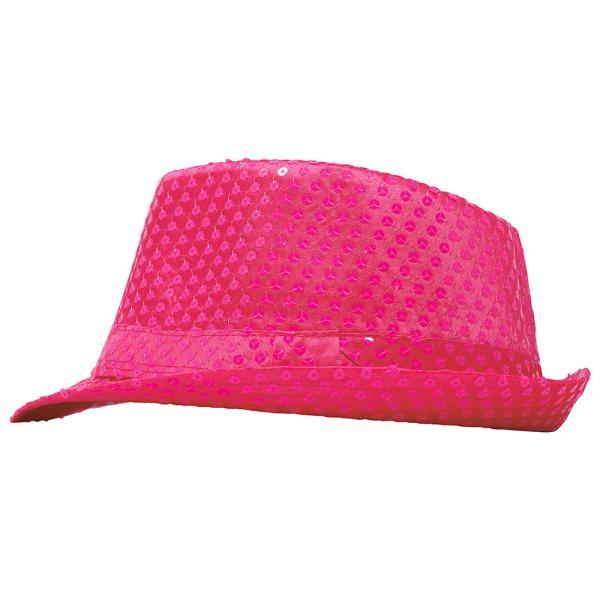 Gangsterhatt med Paljetter Neonrosa