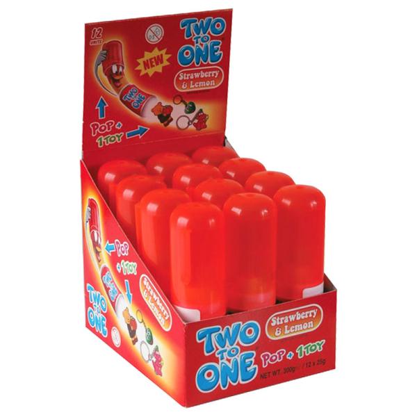 Two To One Godis med Leksak Jordgubb och Citron