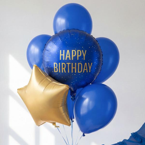 Rund Folieballong Happy Birthday Marinblå 35 cm