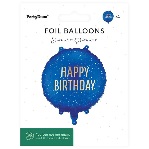 Rund Folieballong Happy Birthday Marinblå 35 cm