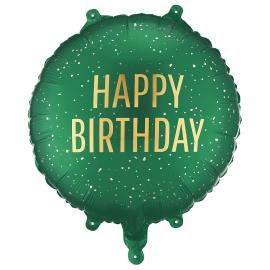 Rund Folieballong Happy Birthday M&ouml;rkgr&ouml;n 35 cm