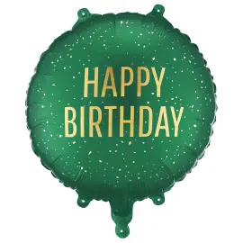 Rund Folieballong Happy Birthday M&ouml;rkgr&ouml;n 35 cm