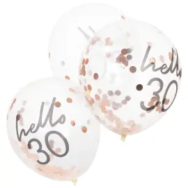 Konfettiballong Roséguld Hello 30 5-Pack